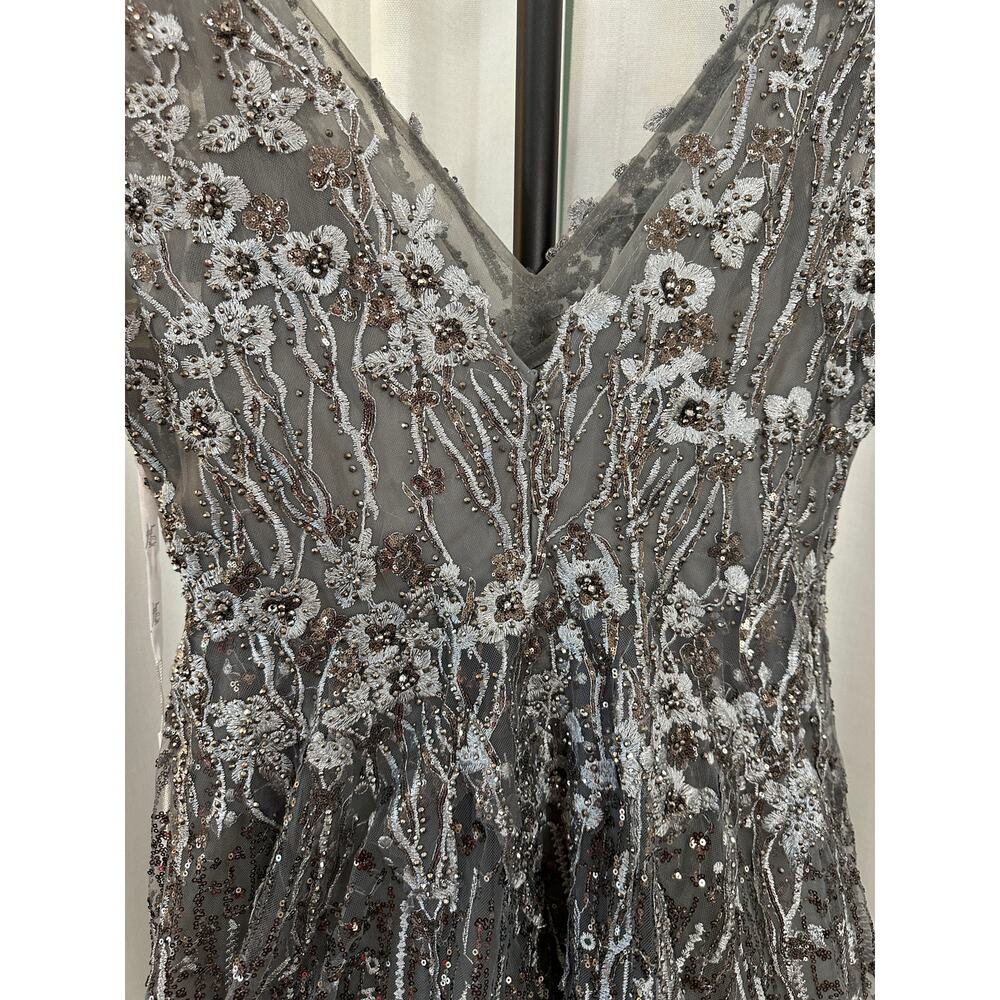 Mac Duggal Embellished Butterfly Fit Flare Tea-Length Dress Gray 20392 Sz 10 NWT - Picture 14 of 16